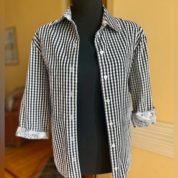 Aria Vintage Gingham Button Down Black White - Picture 4 of 12